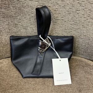 Merit X Brandon Maxwell Black Vegan Leather Mini Bag Handbag Metal Knot Ltd Ed